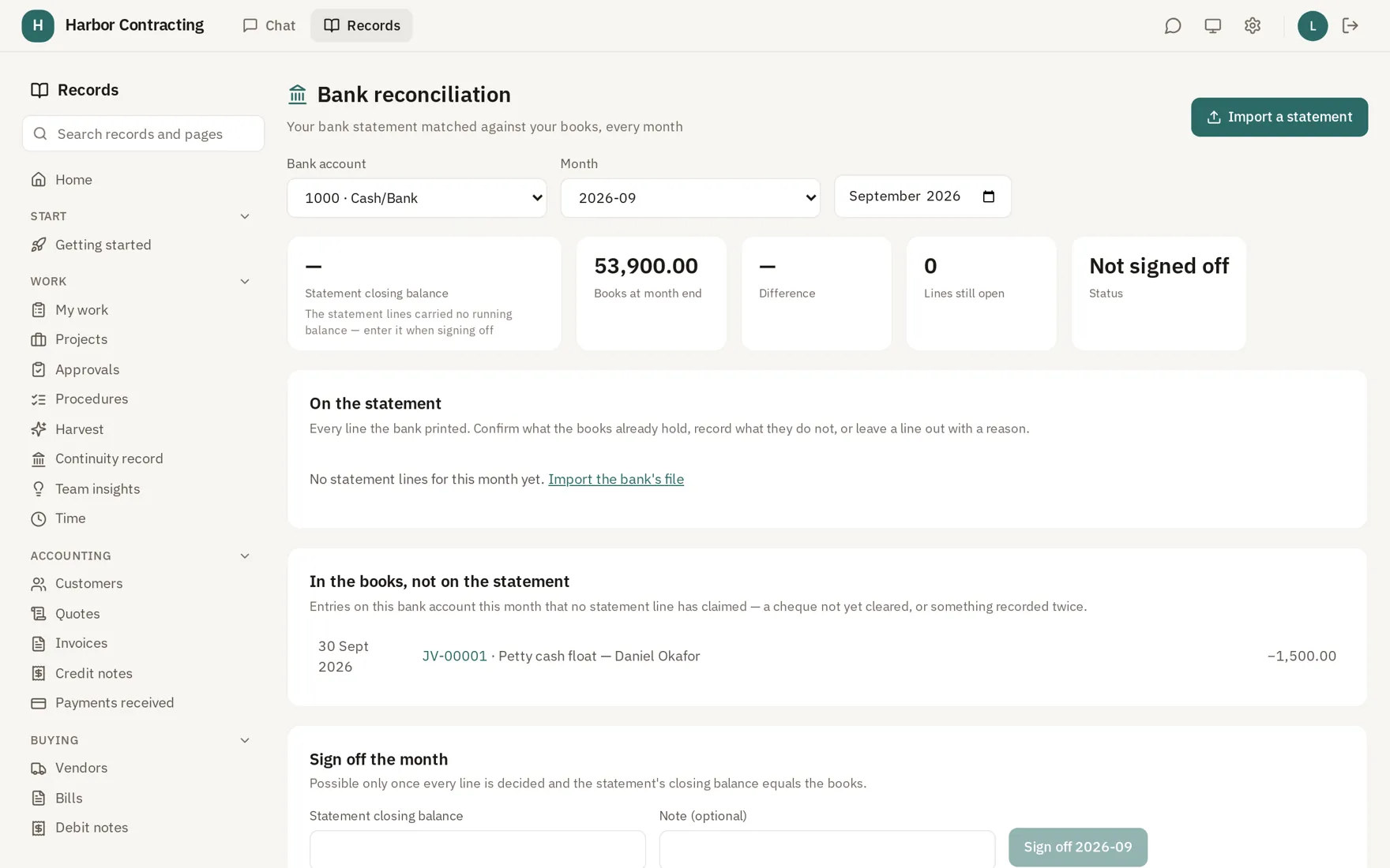 Bank reconciliation: the statement matched to the books