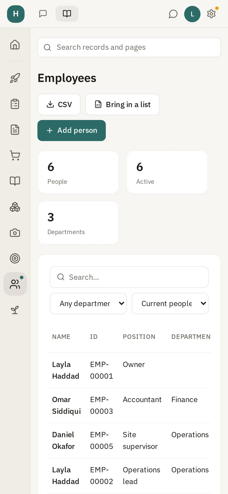 Employees: departments, roles and who reports to whom
